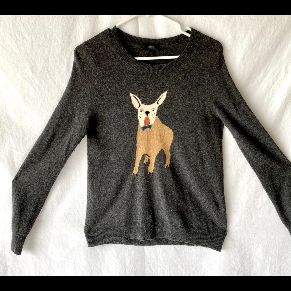 J Crew Official French Bulldog Sweater “Frenchie” Charcoal Gray Size Medium